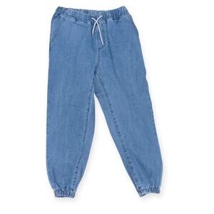 Stretchy Waistband Dark Blue Jeans with Tie
